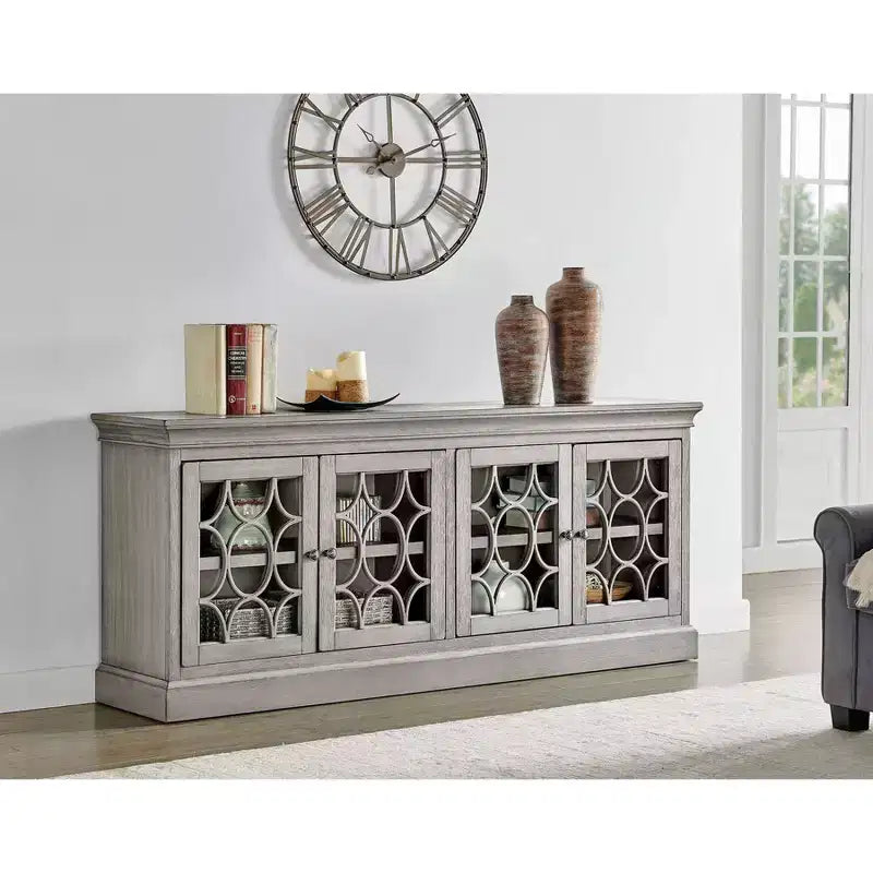Meuble TV console rustique à quatre portes de 72 po entièrement assemblé pour téléviseurs jusqu'à 70 po, gris - Martin Furniture