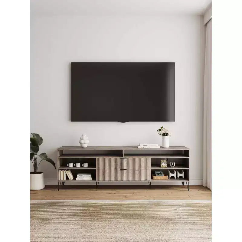 Meuble TV Dumbo Manhattan Comfort 85 po pour téléviseurs jusqu'à 80 po Gris rustique