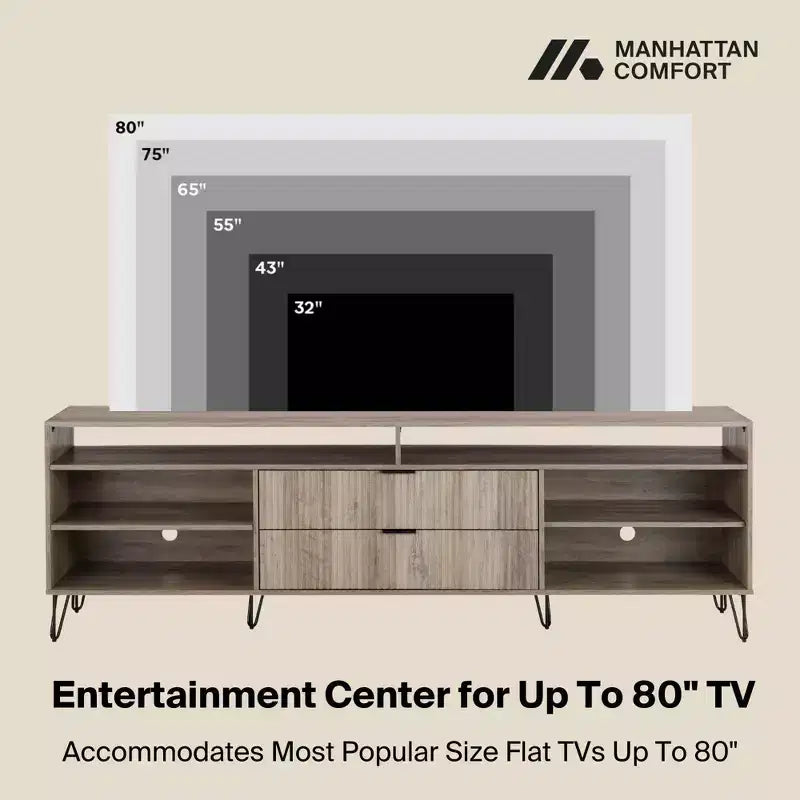 Meuble TV Dumbo Manhattan Comfort 85 po pour téléviseurs jusqu'à 80 po Gris rustique