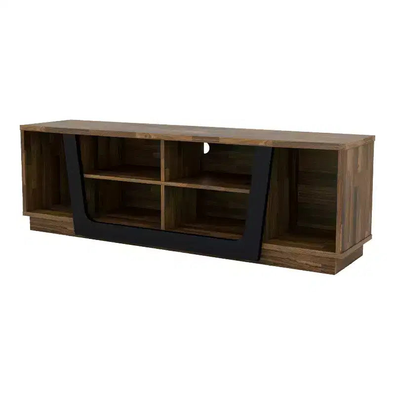 miBasics Rockyford Transitional TV Stand for TVs up to 70" Light Hickory: Modern Console with Cable Management, Fixed Shelves