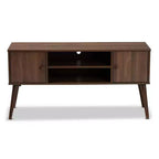 Meuble TV en bois à 2 portes Alard pour téléviseurs jusqu'à 50 po Noyer - Baxton Studio : Console multimédia moderne du milieu du siècle avec étagères fixes