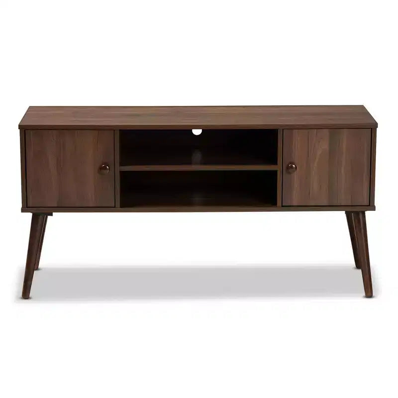Meuble TV en bois à 2 portes Alard pour téléviseurs jusqu'à 50 po Noyer - Baxton Studio : Console multimédia moderne du milieu du siècle avec étagères fixes