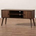 Meuble TV en bois à 2 portes Alard pour téléviseurs jusqu'à 50 po Noyer - Baxton Studio : Console multimédia moderne du milieu du siècle avec étagères fixes