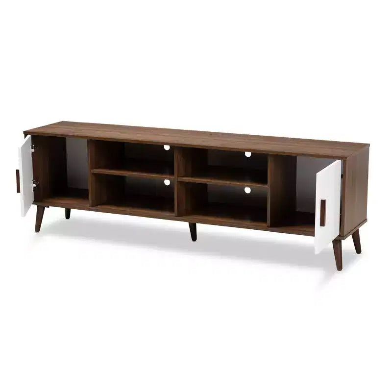 Meuble TV en bois à 2 portes Quinn : Meuble de divertissement pour téléviseurs jusqu'à 75", design Mid-Century - Baxton Studio