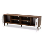 Meuble TV en bois à 2 portes Quinn : Meuble de divertissement pour téléviseurs jusqu'à 75", design Mid-Century - Baxton Studio
