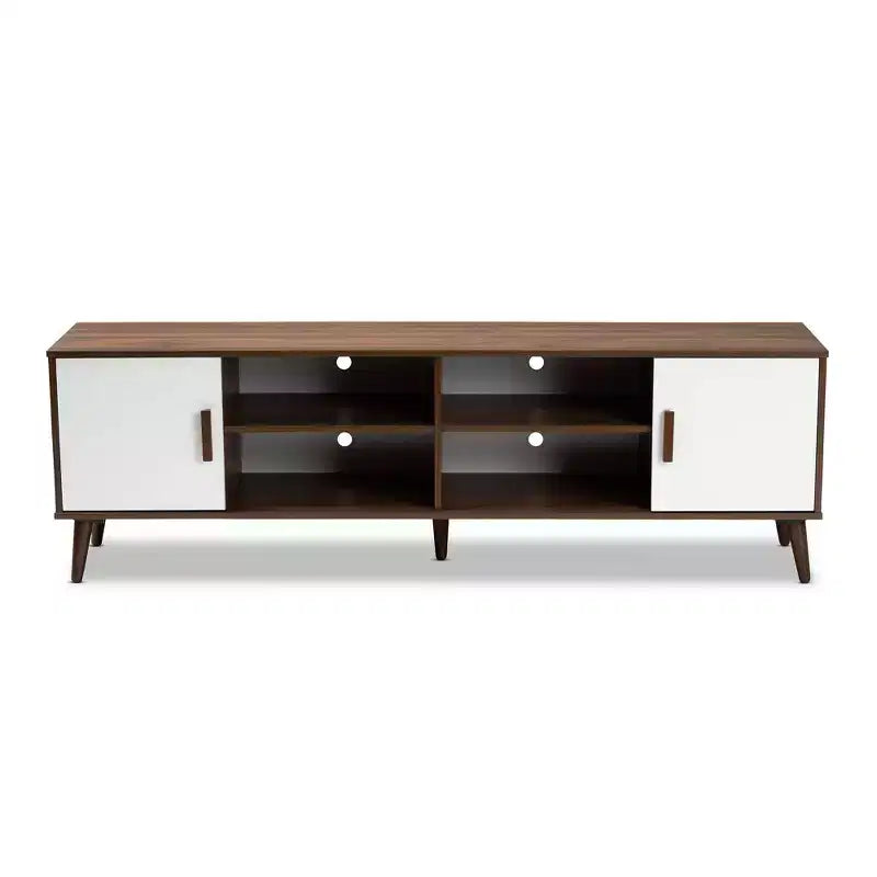 Meuble TV en bois à 2 portes Quinn : Meuble de divertissement pour téléviseurs jusqu'à 75", design Mid-Century - Baxton Studio