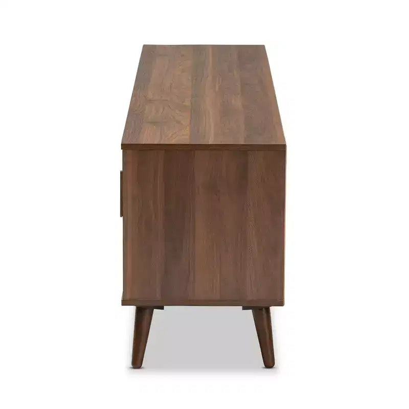 Meuble TV en bois à 2 portes Quinn : Meuble de divertissement pour téléviseurs jusqu'à 75", design Mid-Century - Baxton Studio