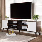 Meuble TV en bois à 2 portes Quinn : Meuble de divertissement pour téléviseurs jusqu'à 75", design Mid-Century - Baxton Studio