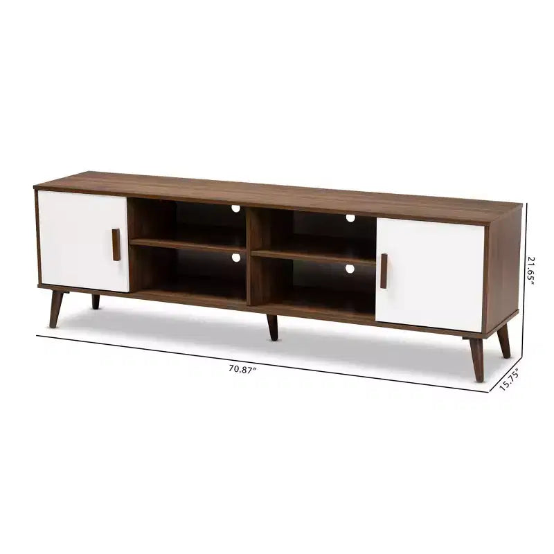 Meuble TV en bois à 2 portes Quinn : Meuble de divertissement pour téléviseurs jusqu'à 75", design Mid-Century - Baxton Studio