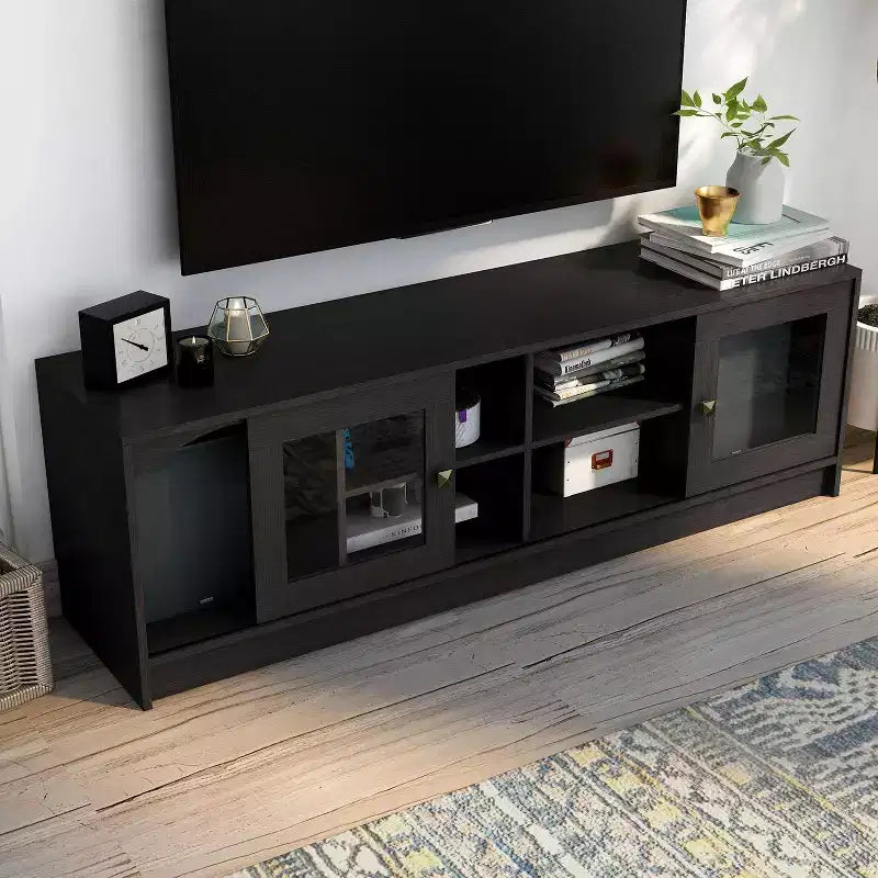 Meuble TV moderne 24/7 Shop At Home Jenny pour téléviseurs jusqu'à 70 po : Fini expresso, cadre en bois, étagères ouvertes, capacité de 150 lb