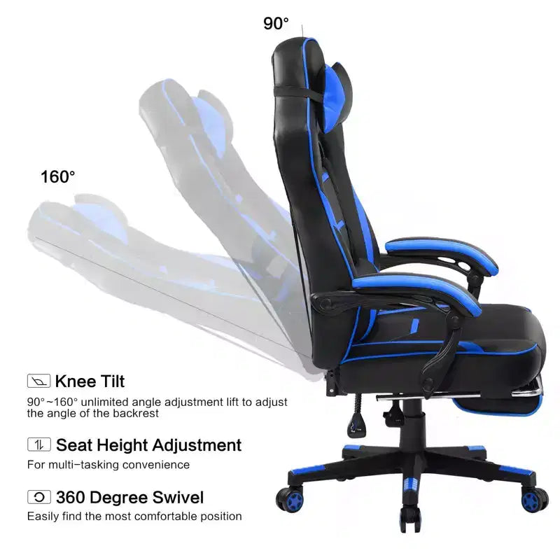 LUCKRACER Gaming Chair with Footrest High Back Computer Desk Chair Office Chair Blue