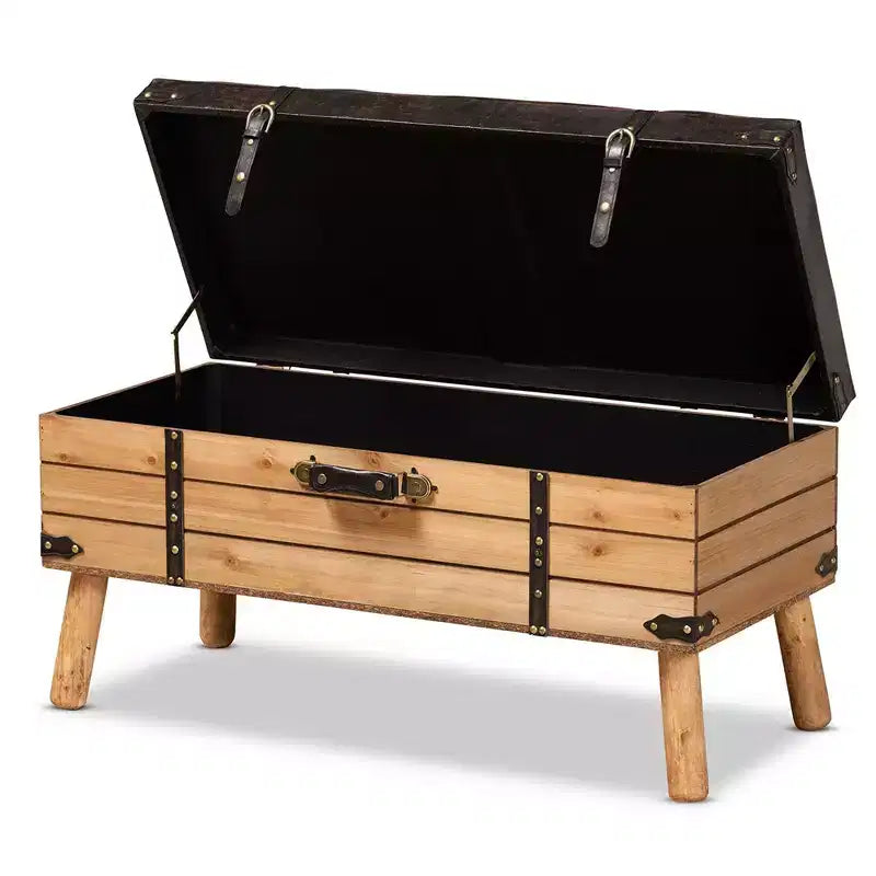 Amena Wood Large Storage Ottoman Dark Brown/Oak - Baxton Studio : Banc rembourré en tissu polyester