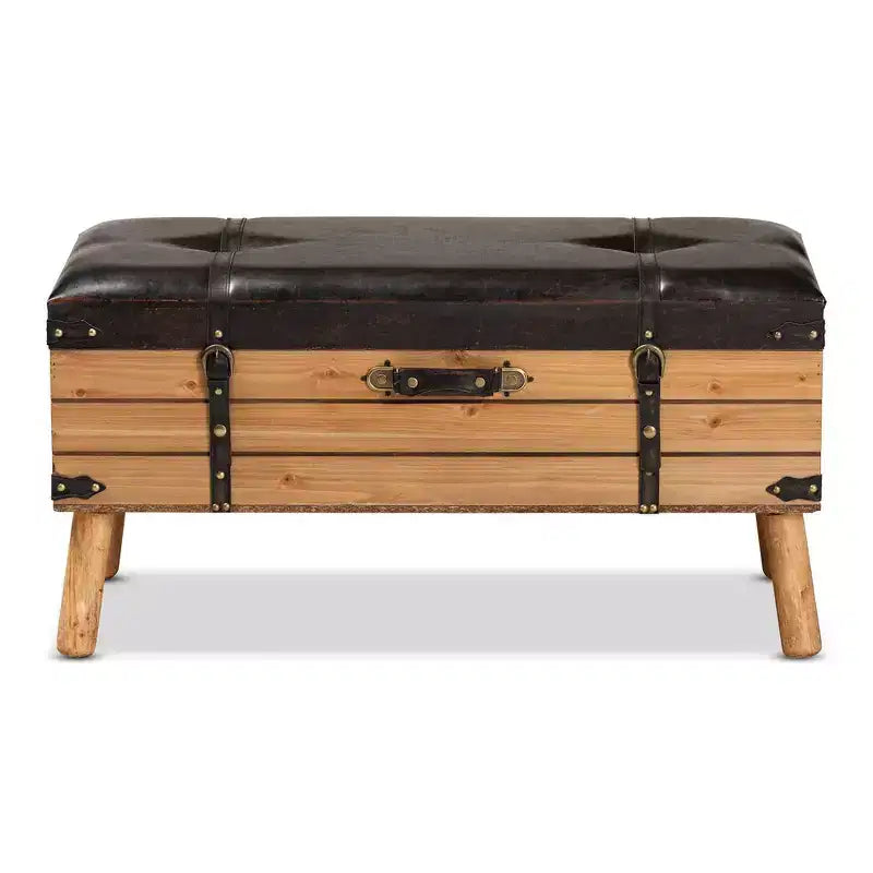 Amena Wood Large Storage Ottoman Dark Brown/Oak - Baxton Studio : Banc rembourré en tissu polyester