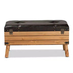 Amena Wood Large Storage Ottoman Dark Brown/Oak - Baxton Studio : Banc rembourré en tissu polyester