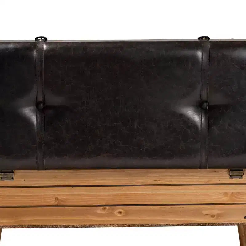 Amena Wood Large Storage Ottoman Dark Brown/Oak - Baxton Studio : Banc rembourré en tissu polyester