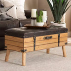 Amena Wood Large Storage Ottoman Dark Brown/Oak - Baxton Studio : Banc rembourré en tissu polyester