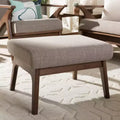 Bianca Mid Century Modern Walnut Wood Fabric Ottoman Light Gray - Baxton Studio
