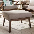 Bianca Mid Century Modern Walnut Wood Fabric Ottoman Light Gray - Baxton Studio
