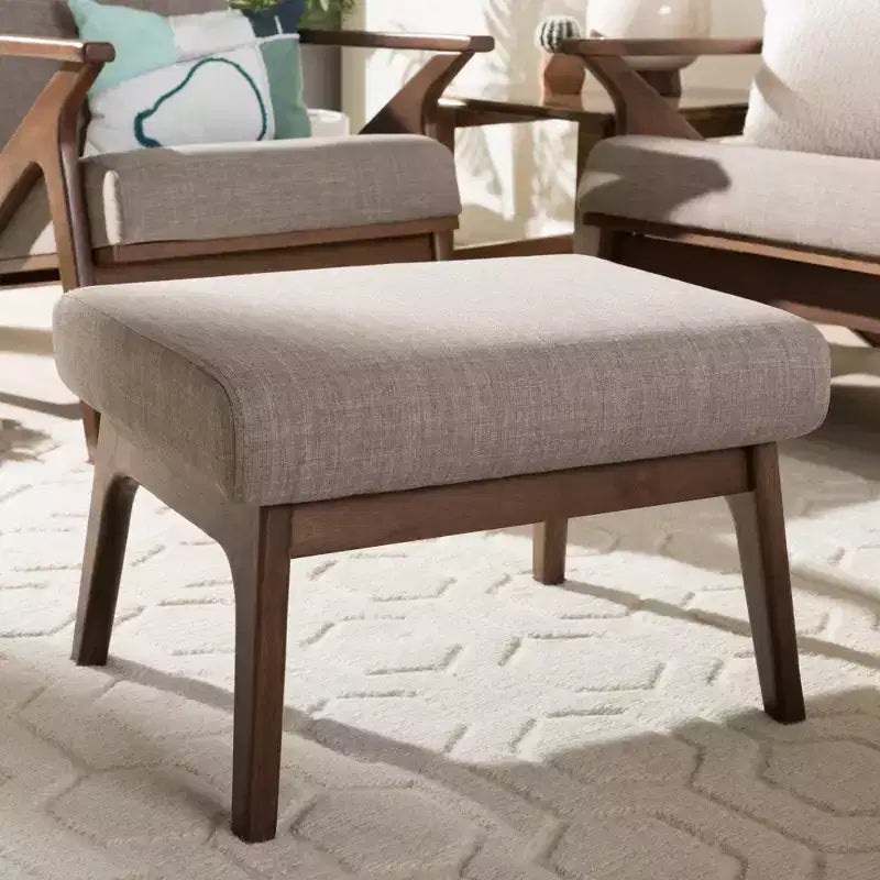 Bianca Mid Century Modern Walnut Wood Fabric Ottoman Light Gray - Baxton Studio