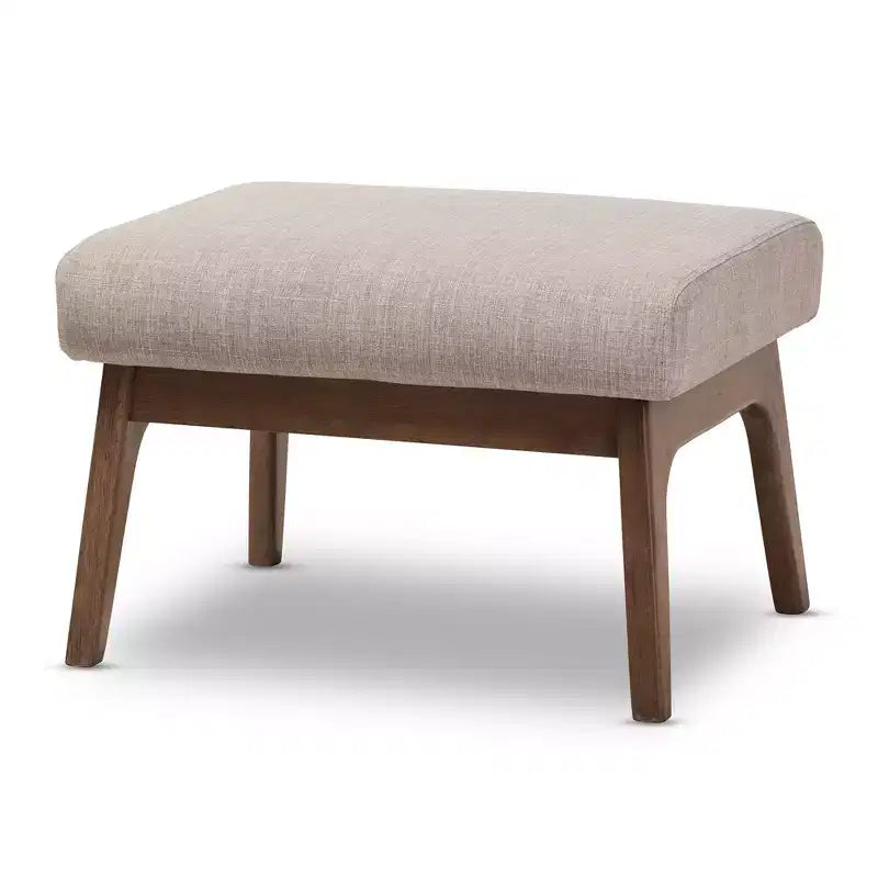 Pouffe en tissu gris clair Bianca Mid-Century Modern en noyer - Baxton Studio