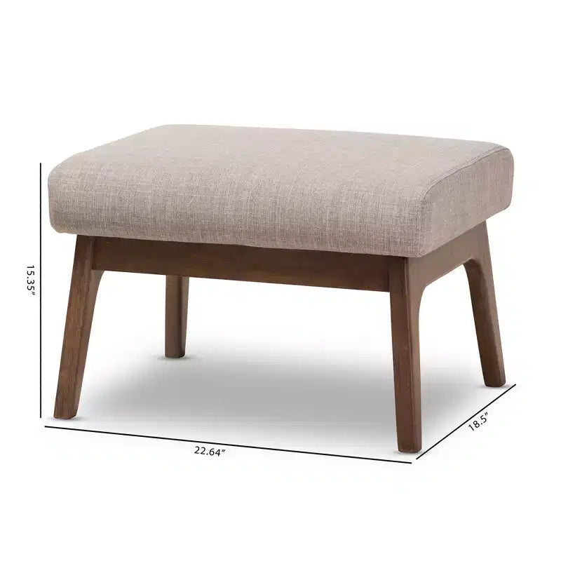 Pouffe en tissu gris clair Bianca Mid-Century Modern en noyer - Baxton Studio