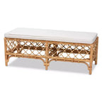 Banc rembourré en tissu et rotin Orchard, blanc/naturel - bali & pari