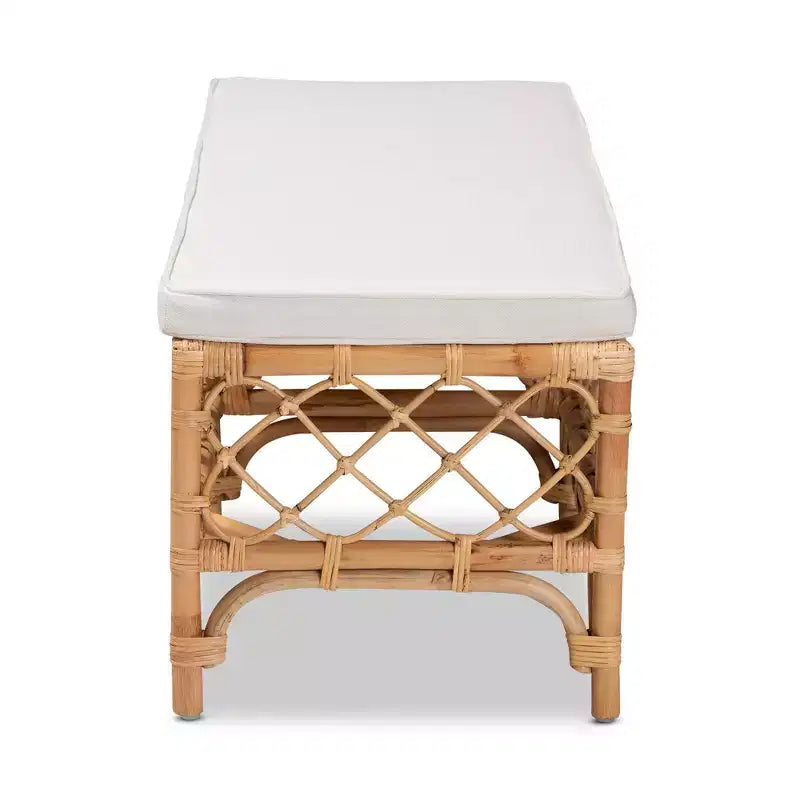 Banc rembourré en tissu et rotin Orchard, blanc/naturel - bali & pari