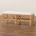 Banc rembourré en tissu et rotin Orchard, blanc/naturel - bali & pari