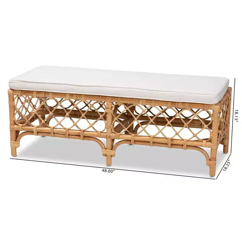 Banc rembourré en tissu et rotin Orchard, blanc/naturel - bali & pari