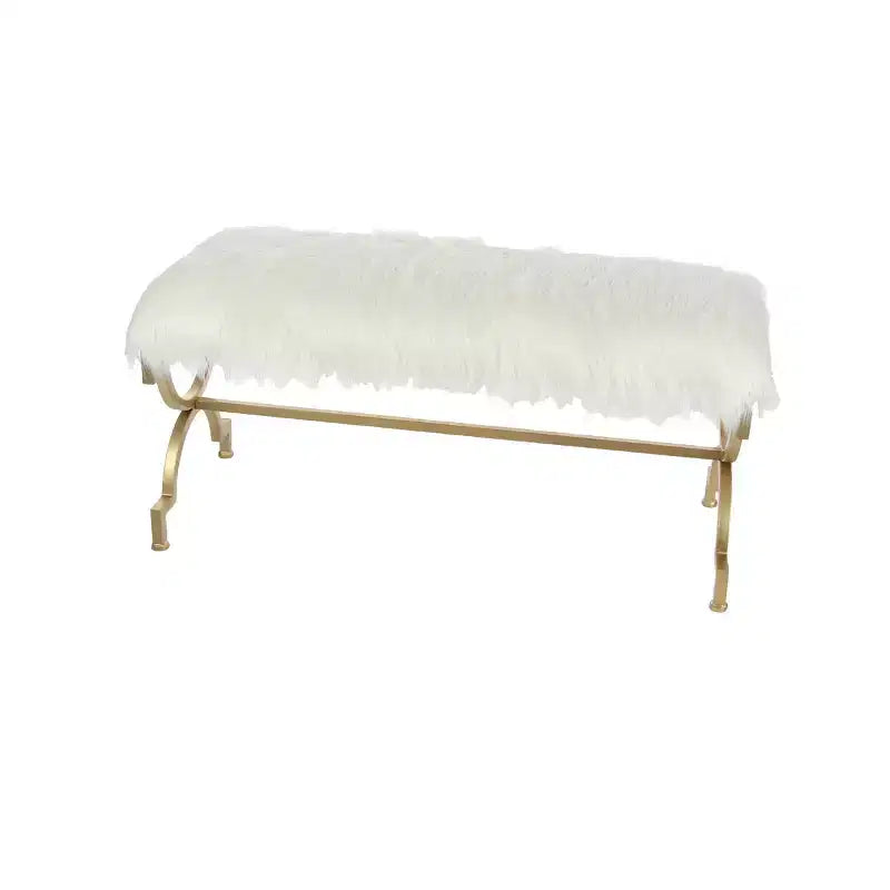Faux Fur Cushion Bench White - Olivia & May: Chic Entryway Seating, 2-Person Metal Frame