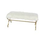Faux Fur Cushion Bench White - Olivia & May: Chic Entryway Seating, 2-Person Metal Frame