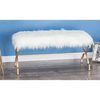 Banc coussin en fausse fourrure blanc – Olivia & May : Siège d'entrée chic, cadre métallique 2 places