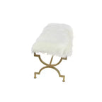 Banc coussin en fausse fourrure blanc – Olivia & May : Siège d'entrée chic, cadre métallique 2 places