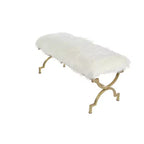 Banc coussin en fausse fourrure blanc – Olivia & May : Siège d'entrée chic, cadre métallique 2 places