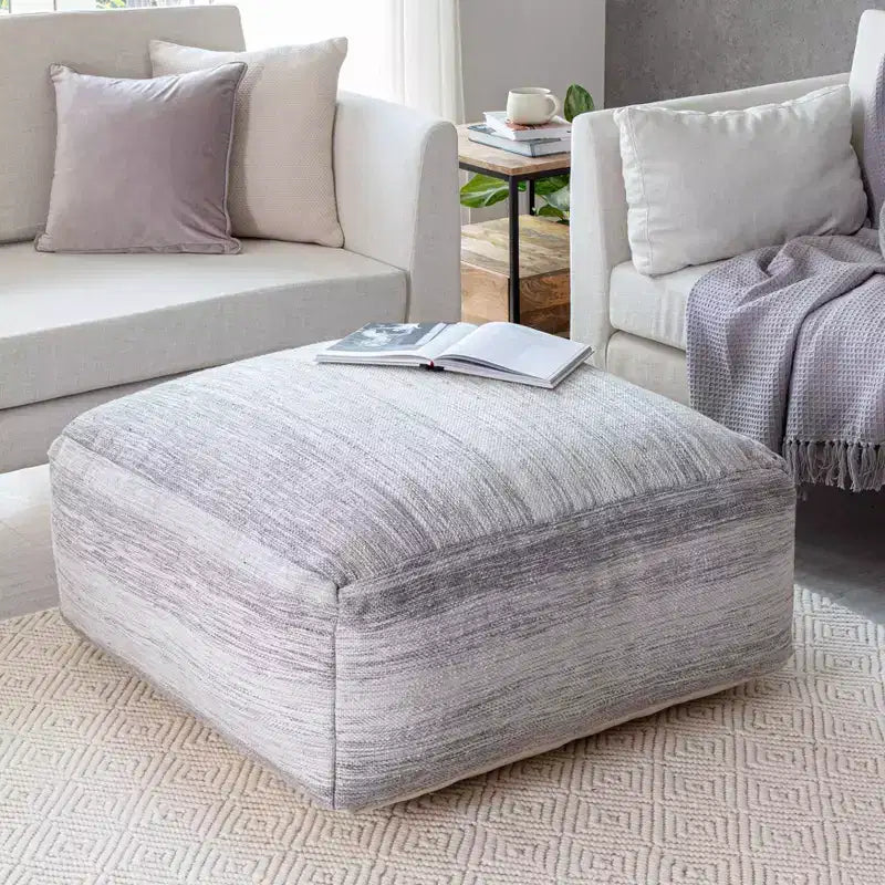 Rincon Ottoman Gray/Ivory - Anji Mountain: Contemporary Handmade Square Upholstered Furniture, Ombre Design, 35"x35"x16"