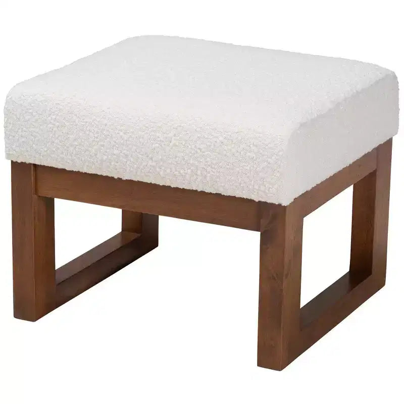 Repose-pieds ottoman Yashiya Boucle : Design mi-siècle, cadre en bois d'hévéa - Baxton Studio