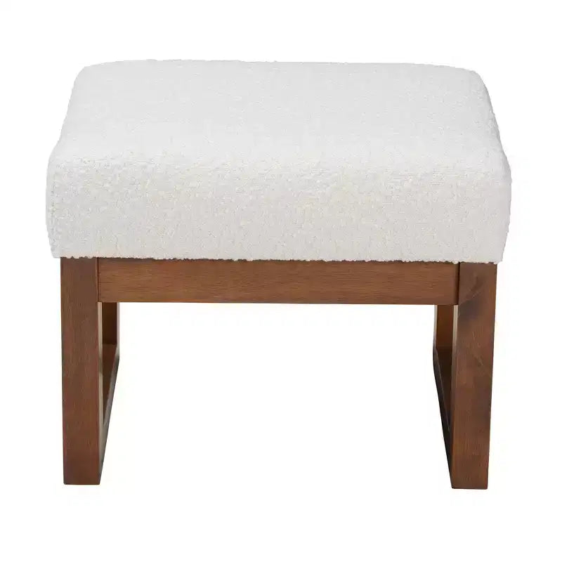 Repose-pieds ottoman Yashiya Boucle : Design mi-siècle, cadre en bois d'hévéa - Baxton Studio