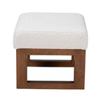 Repose-pieds ottoman Yashiya Boucle : Design mi-siècle, cadre en bois d'hévéa - Baxton Studio