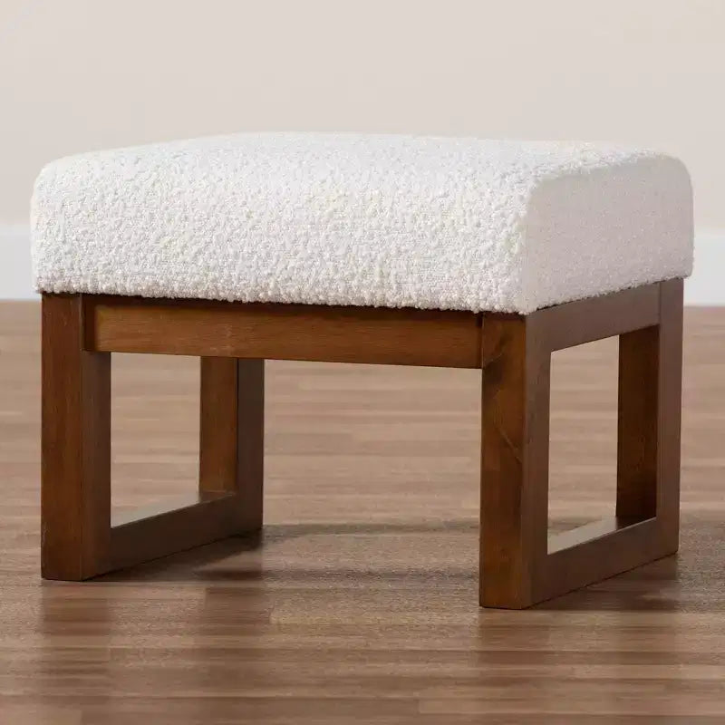 Repose-pieds ottoman Yashiya Boucle : Design mi-siècle, cadre en bois d'hévéa - Baxton Studio