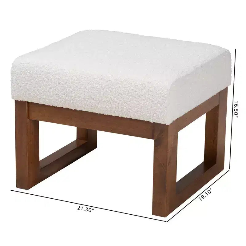 Repose-pieds ottoman Yashiya Boucle : Design mi-siècle, cadre en bois d'hévéa - Baxton Studio