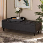 Brette Finished Wood Storage Bench Ottoman Gray - Baxton Studio: Mid-Century Modern, Tufted, Rubberwood Frame, 250 lb Capacity
