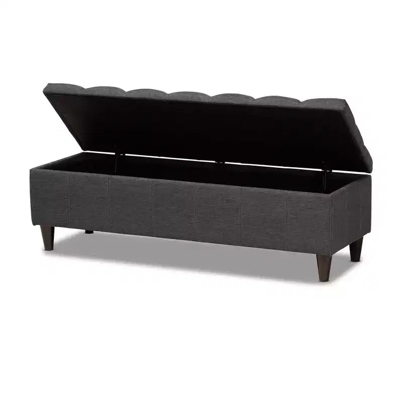 Brette Finished Wood Storage Bench Ottoman Gray - Baxton Studio: Mid-Century Modern, Tufted, Rubberwood Frame, 250 lb Capacity