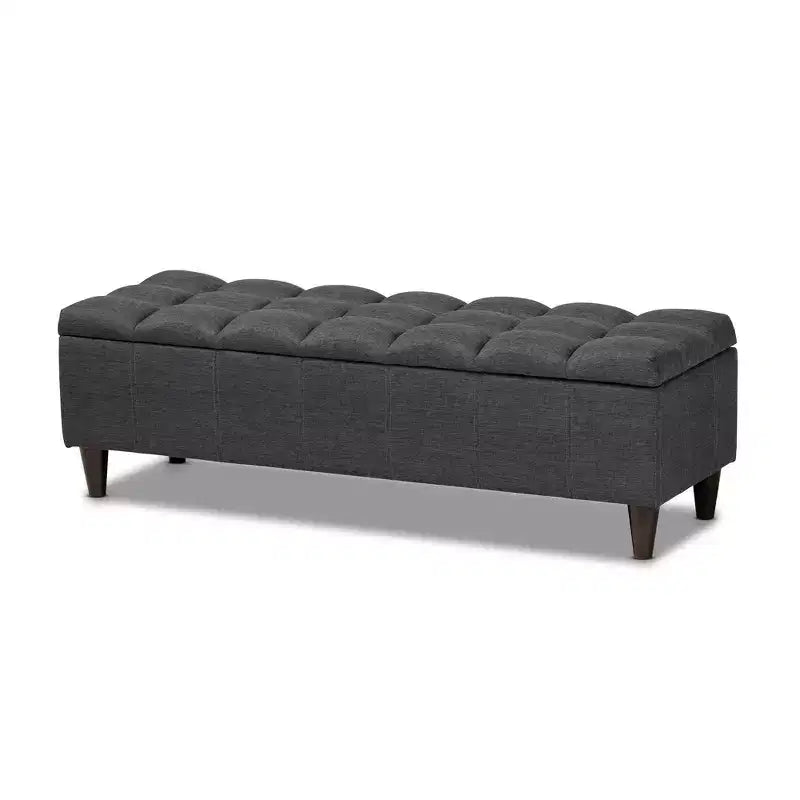 Brette Finished Wood Storage Bench Ottoman Gray - Baxton Studio: Mid-Century Modern, Tufted, Rubberwood Frame, 250 lb Capacity