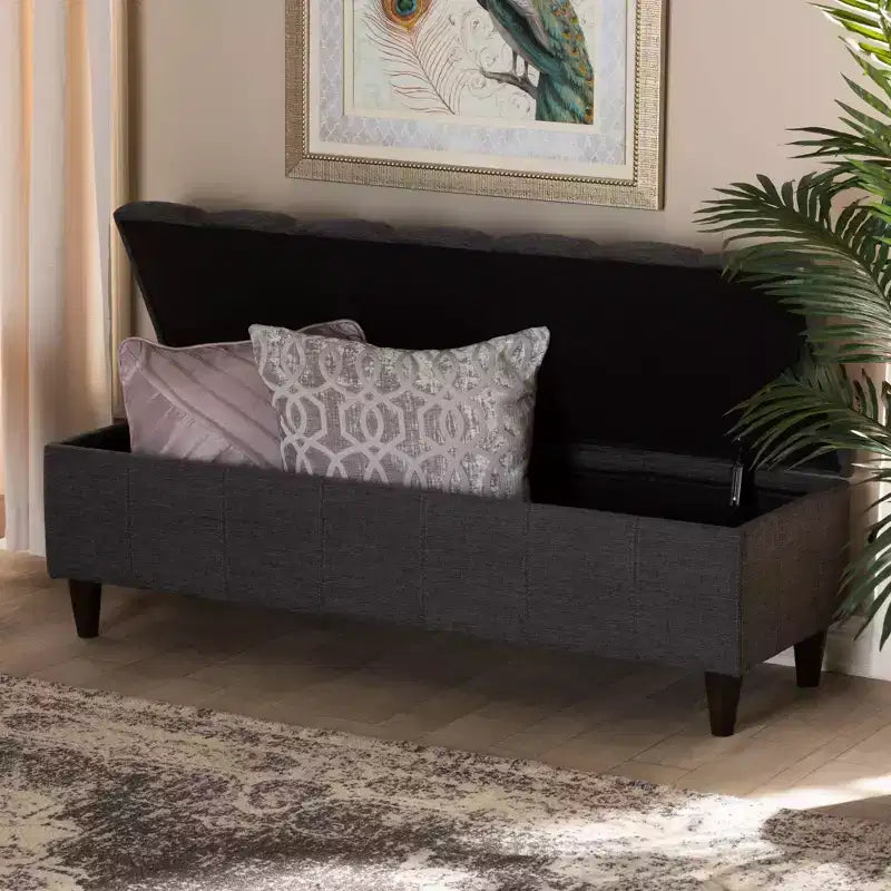 Brette Finished Wood Storage Bench Ottoman Gray - Baxton Studio: Mid-Century Modern, Tufted, Rubberwood Frame, 250 lb Capacity