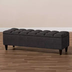 Brette Finished Wood Storage Bench Ottoman Gray - Baxton Studio: Mid-Century Modern, Tufted, Rubberwood Frame, 250 lb Capacity
