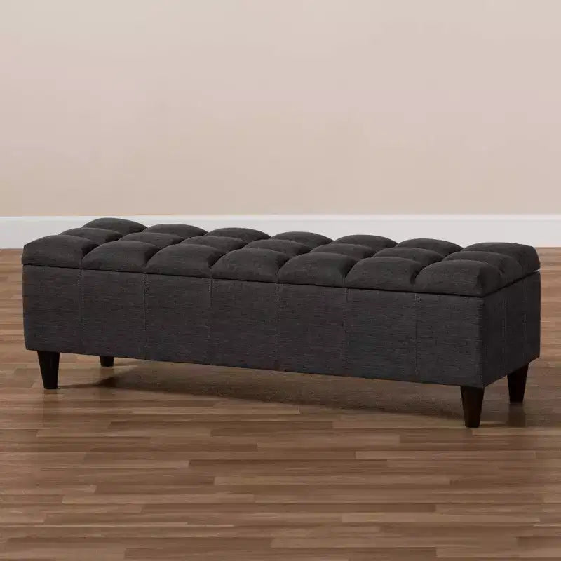 Brette Finished Wood Storage Bench Ottoman Gray - Baxton Studio: Mid-Century Modern, Tufted, Rubberwood Frame, 250 lb Capacity