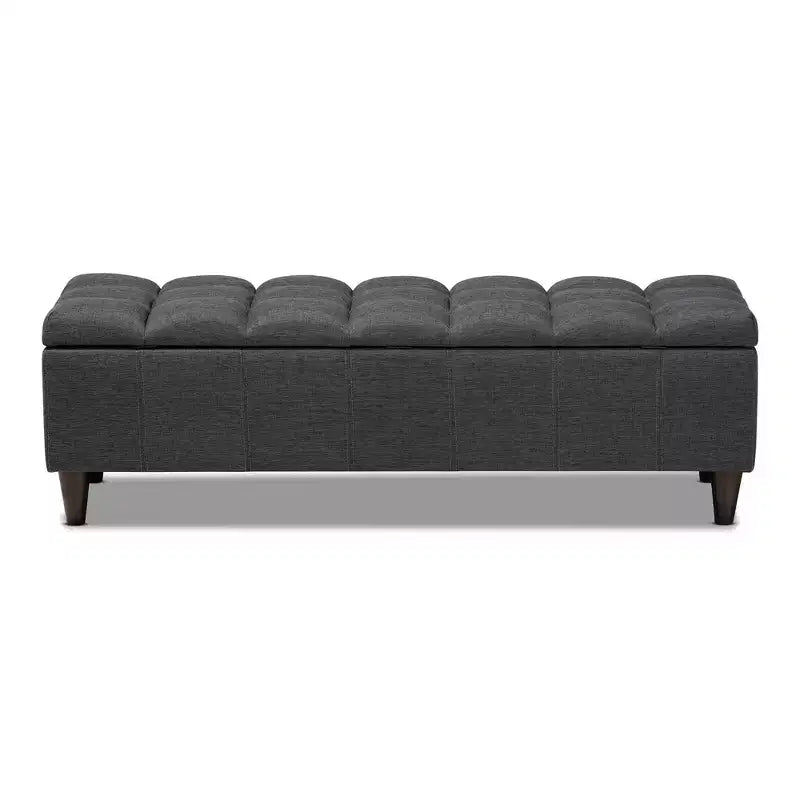 Brette Finished Wood Storage Bench Ottoman Gray - Baxton Studio: Mid-Century Modern, Tufted, Rubberwood Frame, 250 lb Capacity