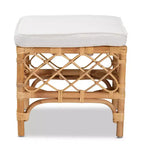 Orchard Fabric Upholstered and Rattan Ottoman White/Natural - bali & pari: Comfortable Seating, No Assembly Required