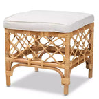 Orchard Fabric Upholstered and Rattan Ottoman White/Natural - bali & pari: Comfortable Seating, No Assembly Required