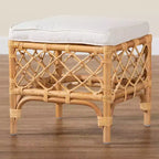 Orchard Fabric Upholstered and Rattan Ottoman White/Natural - bali & pari: Comfortable Seating, No Assembly Required